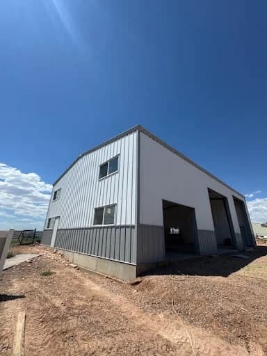 Completed PEMB personal shop building exterior in Roosevelt, Utah